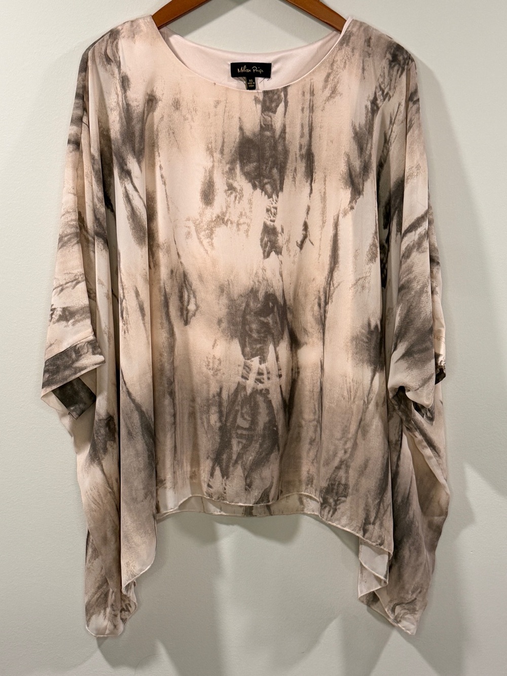 Melissa Paige Women’s Taupe and Beige Abstract Tie-Dye Dolman Top Size XS
